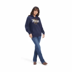 Ariat® Ladies R.E.A.L Shield Logo Navy Pullover Hoodie 10041679 -Western Cowboy Equipment 10041679c