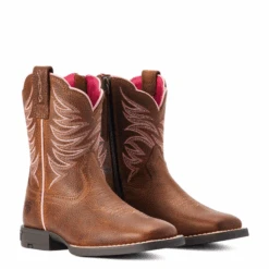 Ariat® Girl's Firecatcher Pink And Rowdy Brown Western Boots 10042415 -Western Cowboy Equipment 10042415a