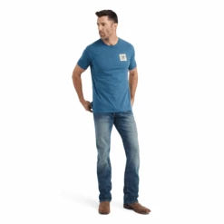 Ariat® Men's Linear Octane Steel Blue Heather Graphic T-shirt 10042760 -Western Cowboy Equipment 10042760c