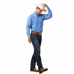 Ariat® Men's Team Steven Fitted Blue Floral Button Down Shirt 10043798 -Western Cowboy Equipment 10043798c