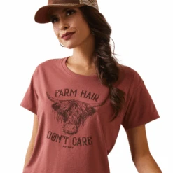 Ariat® Ladies " Farm Hair Don't Care" Graphic Red Clay T-Shirt 10044613 -Western Cowboy Equipment 10044613d
