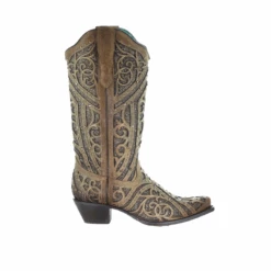 Corral Boots Corral Ladies Straw Brown Studded Boot W/ Bronze & Black Laser Inlay E1620 10 Corral Boots Corral Ladies Straw Brown Studded Boot W/ Bronze & Black Laser Inlay E1620 -Western Cowboy Equipment 1620c