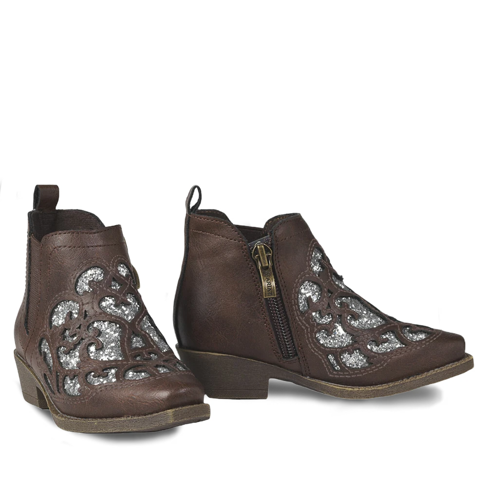 Ariat Girls Dixon Amy Silver Glitter Inlay Tan Booties A441001808 3 Ariat Girls Dixon Amy Silver Glitter Inlay Tan Booties A441001808
