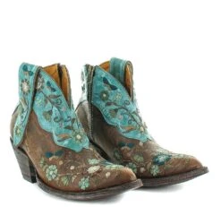 Old Gringo Ladies Cate Brown & Turquoise Floral Shortie Boots BL3186-1 -Western Cowboy Equipment 57 21479d2e 517d 4cd8 95a7 766c667bb3cc