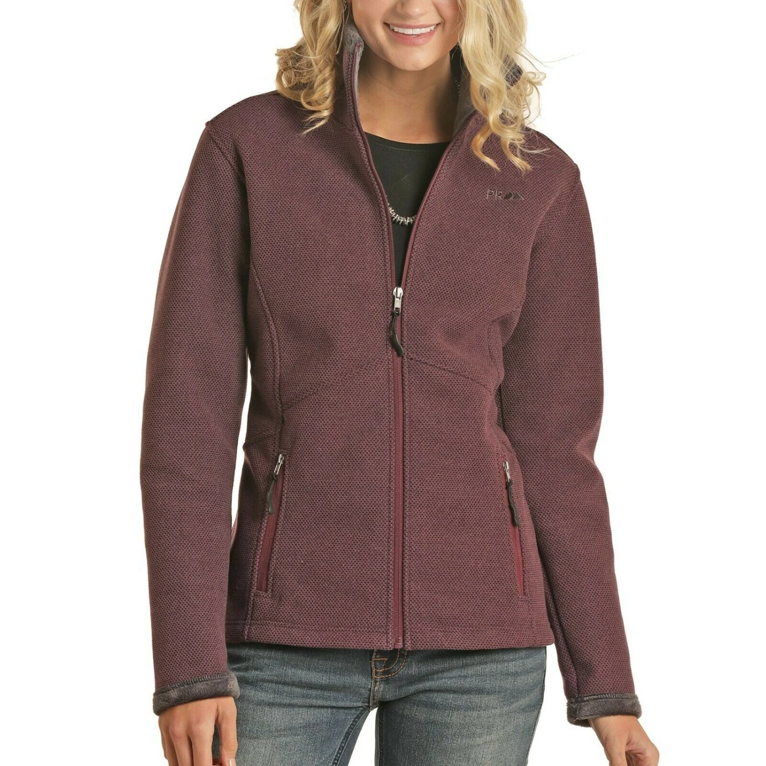 Powder River Outfitters Ladies Maroon Waffle Knit Jacket 52-6660-60 3 Powder River Outfitters Ladies Maroon Waffle Knit Jacket 52-6660-60
