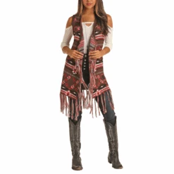Powder River Outfitters® Ladies Aztec Jacquard Fringe Vest 58A6716