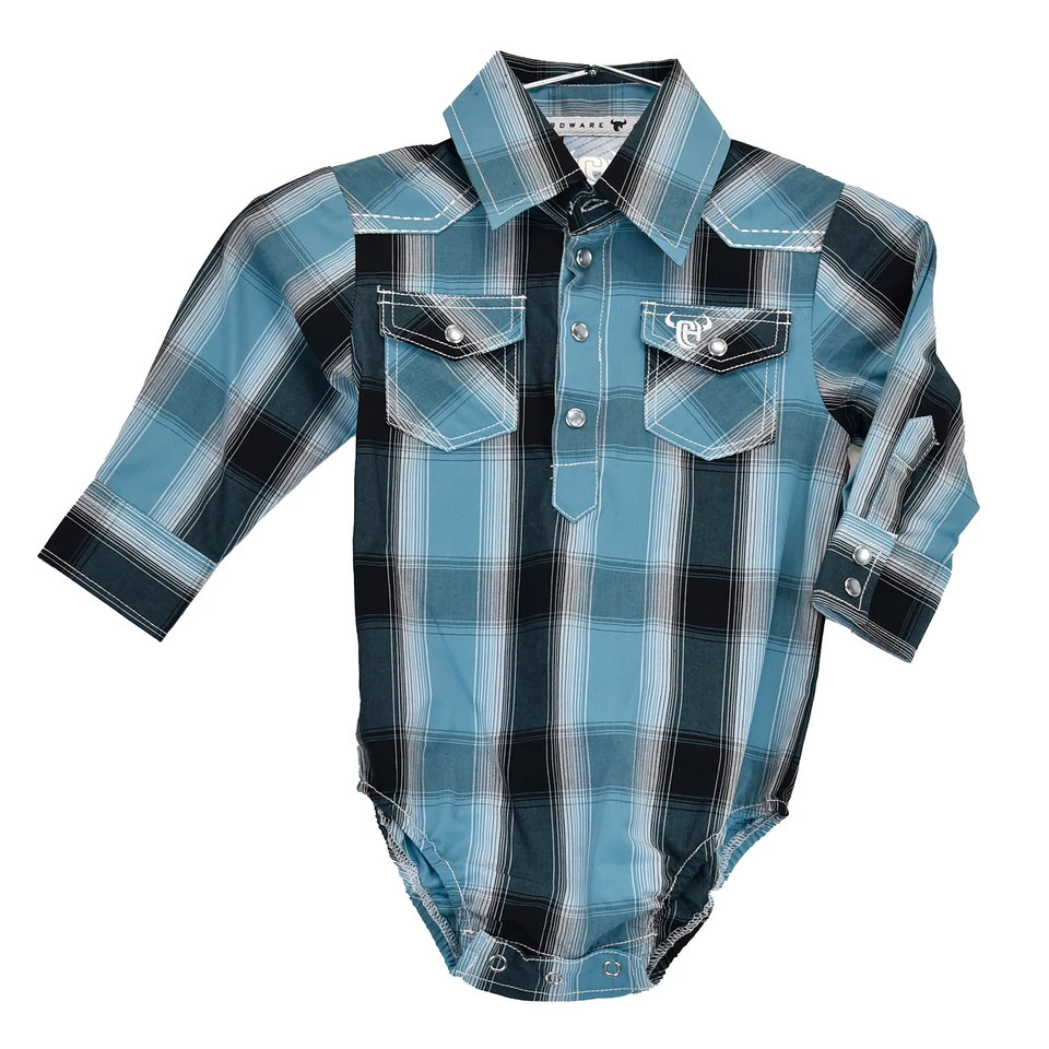 Cowboy Hardware® Infant Hombre Steel Plaid Snap Romper 725467R-045 3 Cowboy Hardware® Infant Hombre Steel Plaid Snap Romper 725467R-045