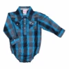 COWBOY HARDWARE Cowgirl Hardware Hombre Black & Turquoise Plaid Snap Onesie 825484R-010-I -Western Cowboy Equipment 825484R 010 I