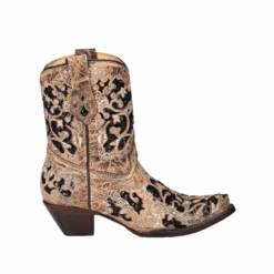 Corral Boots Corral® Ladies Inlay Embroidery & Studs Distressed Brown Ankle Boots A4190 -Western Cowboy Equipment A4190C