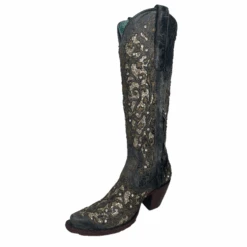 Corral Boots Corral® Ladies Embroidered Studded Inlay Distressed Black Snip Toe Boots A4344 -Western Cowboy Equipment A4344d