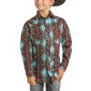 Rock & Roll Cowboy Boy's Aztec Print Dark Brown Snap Shirt B8S1314 -Western Cowboy Equipment B8S1314