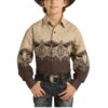 Panhandle® Youth Boy's Skull Aztec Border Print Brown Snap Up C0S1272 -Western Cowboy Equipment C0S1272
