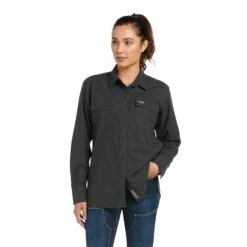 Ariat® Ladies Rebar Flannel DuraStretch™ Charcoal Work Shirt 10037478