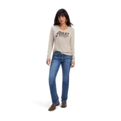 Ariat® Ladies R.E.A.L™ Chest Logo Oatmeal Heather T-shirt 10041337 7 Ariat® Ladies R.E.A.L™ Chest Logo Oatmeal Heather T-shirt 10041337 -Western Cowboy Equipment F22 WMS WEST 10041337 full