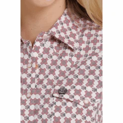 Cinch® Ladies White And Pink Cotton Weave Snap Down Shirt MSW9201030 -Western Cowboy Equipment MSW9201030 2
