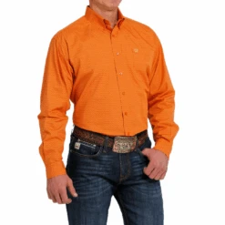 CinchĀ® Men's Zig Zag Print Orange Button Down Shirt MTW1105475