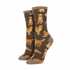 SockSmith Ladies Golden Retrievers Brown Crew Socks WNC1878-BRO