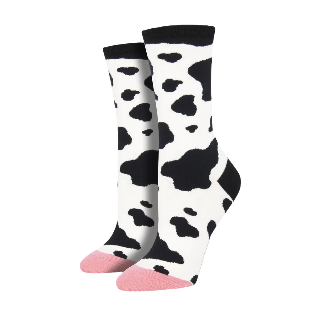 SockSmith Ladies MOOOO! Cow Print Crew Socks WNC1886-WHI 3 SockSmith Ladies MOOOO! Cow Print Crew Socks WNC1886-WHI