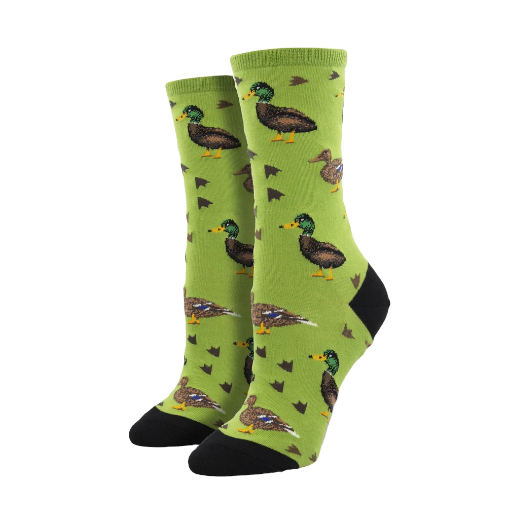 SockSmith Ladies Lucky Ducks Green Crew Socks WNC2386-GEE 3 SockSmith Ladies Lucky Ducks Green Crew Socks WNC2386-GEE