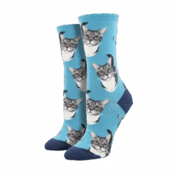 SockSmith Ladies Boop Cats Blue Crew Socks WNC2387-BLU