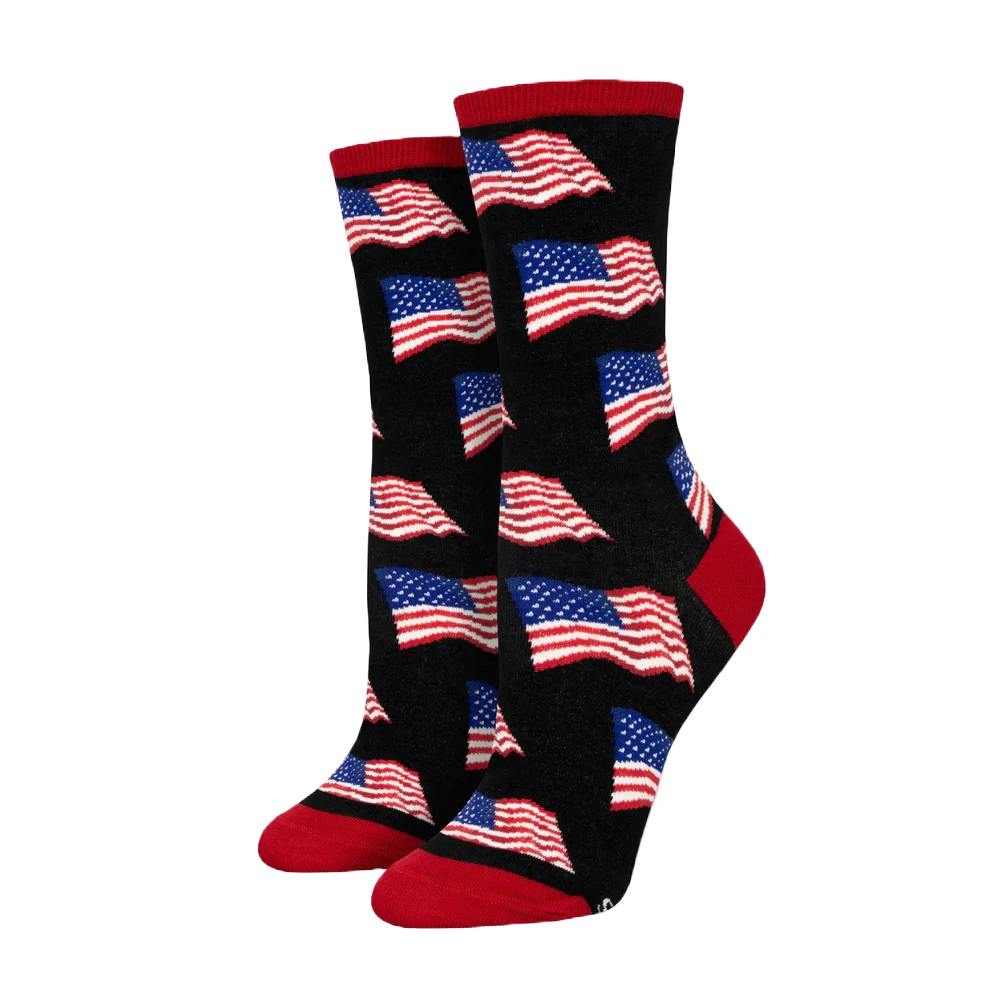SockSmith Ladies Old Glory Black Crew Socks WNC2830-BLK 3 SockSmith Ladies Old Glory Black Crew Socks WNC2830-BLK