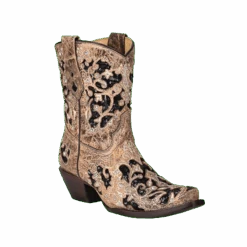 Corral Boots Corral® Ladies Inlay Embroidery & Studs Distressed Brown Ankle Boots A4190