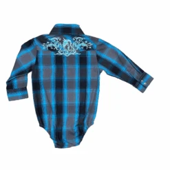 COWBOY HARDWARE Cowgirl Hardware Hombre Black & Turquoise Plaid Snap Onesie 825484R-010-I -Western Cowboy Equipment Myproject 1 3 1