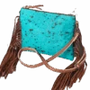 American Darling Black &Turquoise Cowhide W/Fringe Purse ADBG109TRQ2FRNG