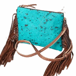 American Darling Black &Turquoise Cowhide W/Fringe Purse ADBG109TRQ2FRNG