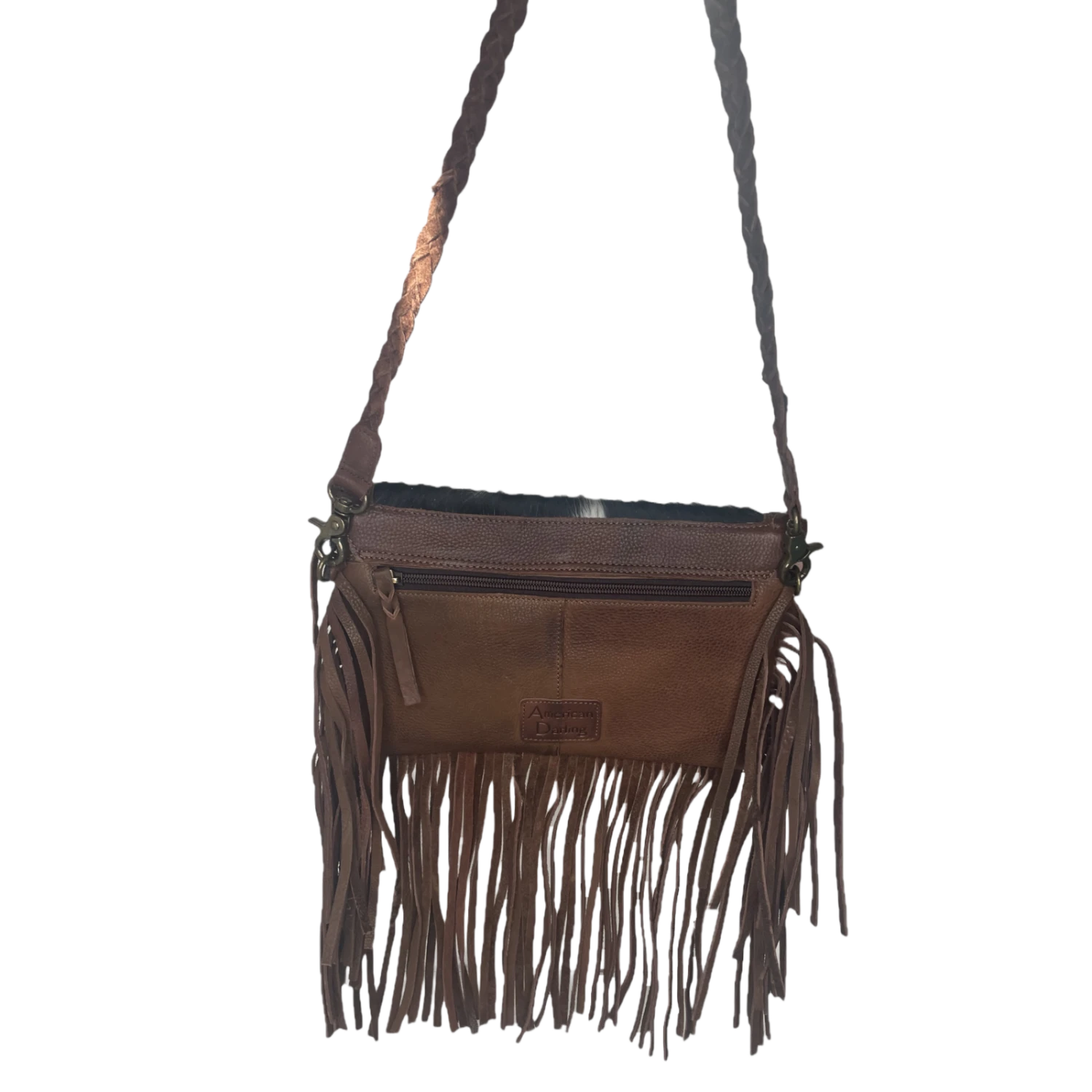 American Darling® Braided Cowhide Fringe Brown Leather Bag ADBGM298B 4 American Darling® Braided Cowhide Fringe Brown Leather Bag ADBGM298B - Image 2