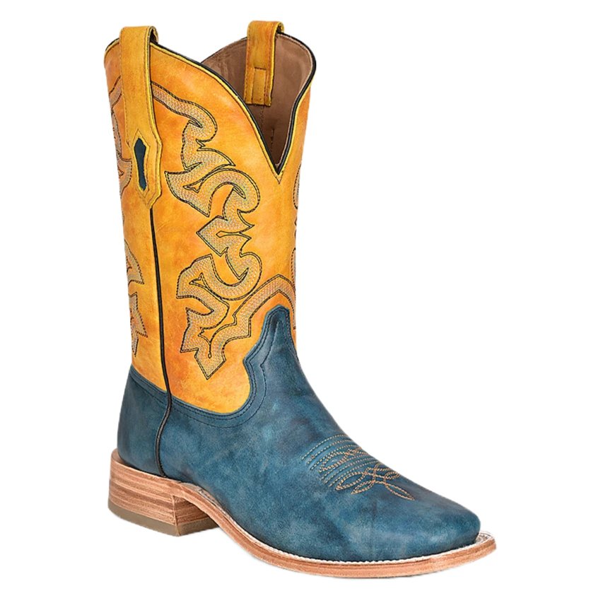 Corral Boots Corral Men's Embroidered Blue & Yellow Western Boots A4381 3 Corral Boots Corral Men's Embroidered Blue & Yellow Western Boots A4381