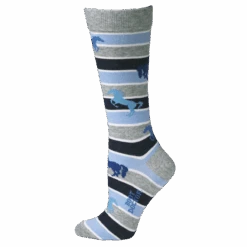 Boot Doctor Ladies Running Horse Blue & Grey Tall Crew Socks 0418113