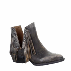 Circle G By Corral Ladies Black Studs & Fringe Booties Q5089