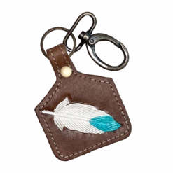 Myra Bag Azure Quill Cow Tag Leather Keychain S-2948
