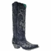 Corral Boots Corral Ladies Black Overlay Emroidery Stud & Crystals Tall Boots A3637
