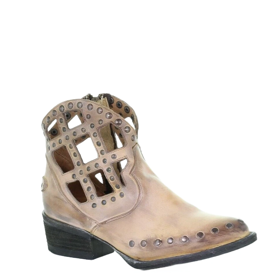 Circle G By Corral Ladies Brown Cutout Stud & Zipper Booties Q5093 3 Circle G By Corral Ladies Brown Cutout Stud & Zipper Booties Q5093