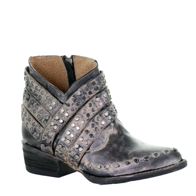 Corral Boots Corral Ladies Black Zipper & Studded Straps Round Toe Booties Q5095 3 Corral Boots Corral Ladies Black Zipper & Studded Straps Round Toe Booties Q5095