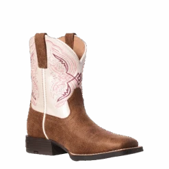 Ariat Youth Girl's Double Kicker Adobe Tan An Pink Boots 10036849