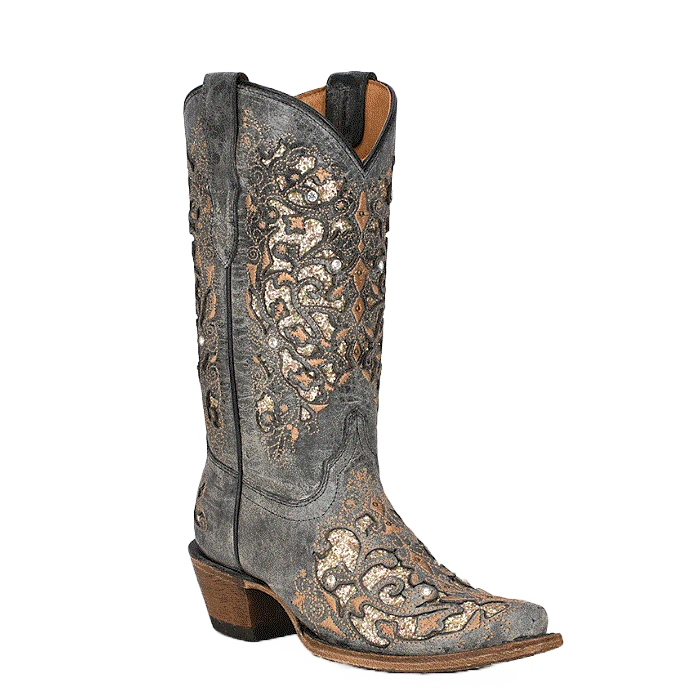 Corral Boots Corral® Youth Girls Studded Inlay Black & Gold Western Boots T0137 3 Corral Boots Corral® Youth Girls Studded Inlay Black & Gold Western Boots T0137