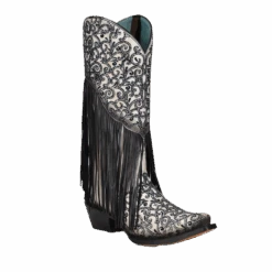 Corral Boots Corral® Ladies Black & White Overlay Fringed Boots C3877