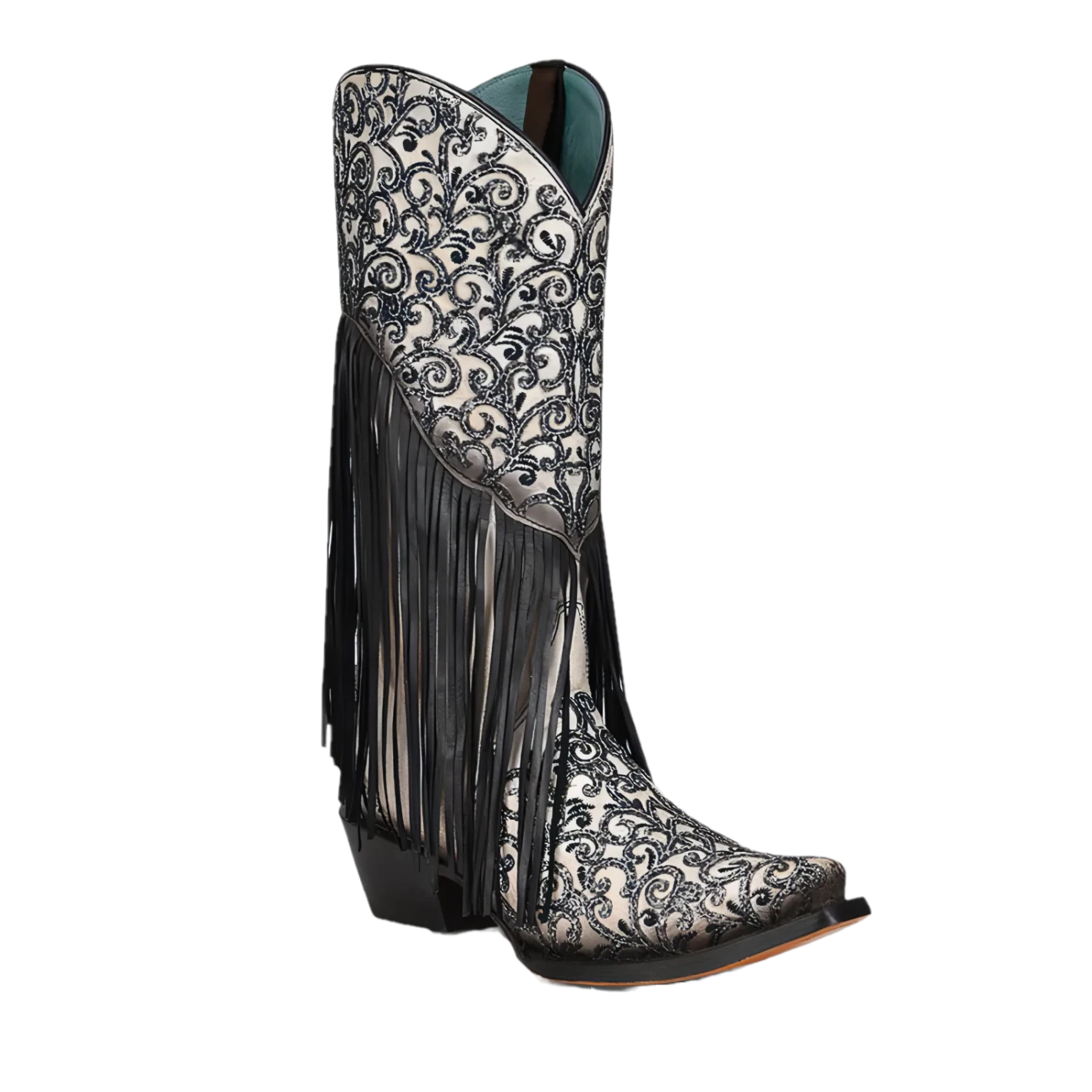 Corral Boots Corral® Ladies Black & White Overlay Fringed Boots C3877 3 Corral Boots Corral® Ladies Black & White Overlay Fringed Boots C3877