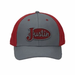 Justin Men's Classic Logo Grey & Red Mesh Snapback Cap JCBC725-GRY