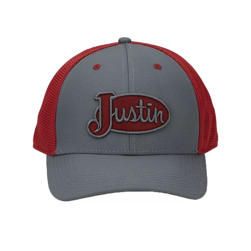 Justin Men's Classic Logo Grey & Red Mesh Snapback Cap JCBC725-GRY 3 Justin Men's Classic Logo Grey & Red Mesh Snapback Cap JCBC725-GRY