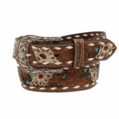 Ariat Ladies Floral Leather Turquoise Underlay Belt A1533102