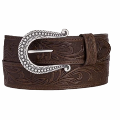 Justin Ladies Distressed Tooled Dark Brown Leather Belt C21555