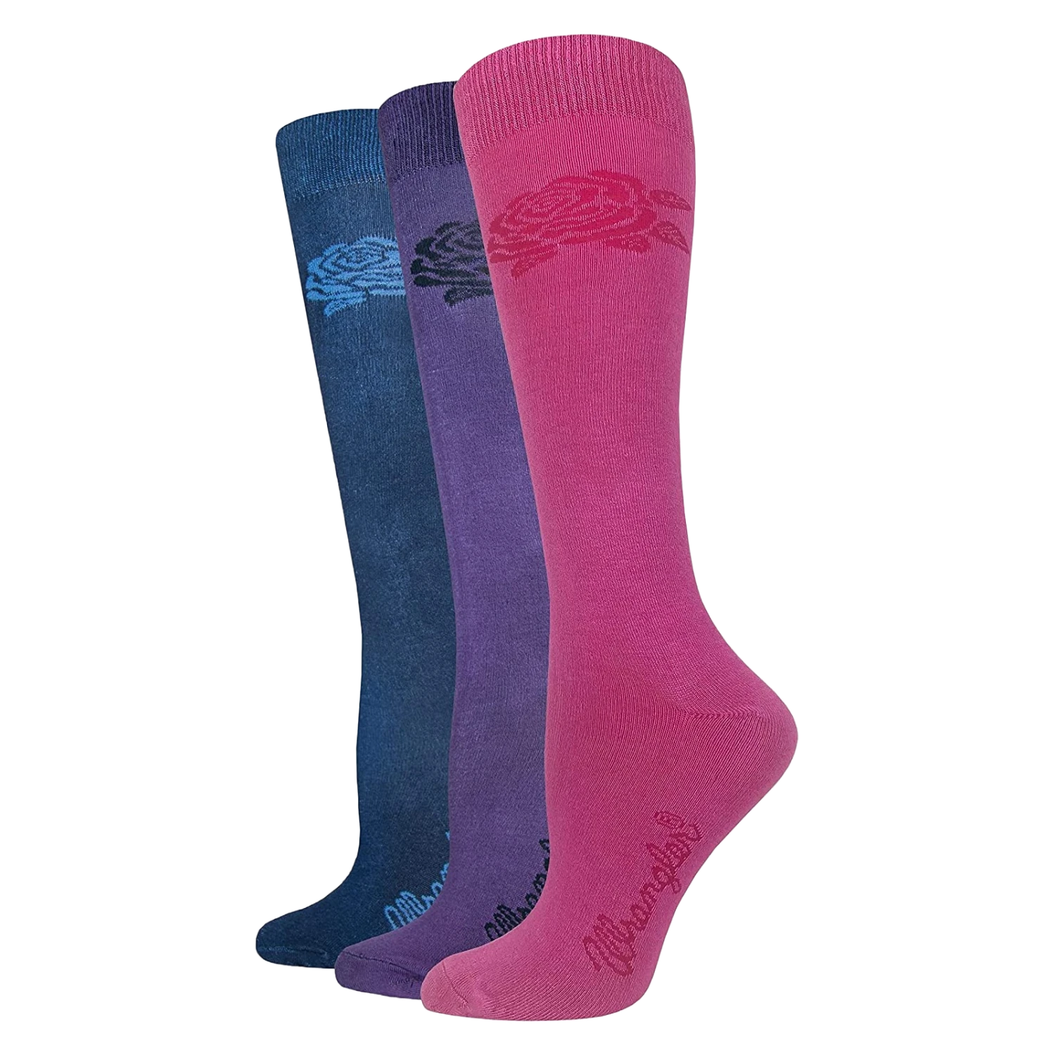 Wrangler® Ladies 3-Pair Rayon Rose Navy, Purple, & Hot Pink Crew Socks 00333-7000-MED 3 Wrangler® Ladies 3-Pair Rayon Rose Navy, Purple, & Hot Pink Crew Socks 00333-7000-MED