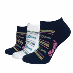 Wrangler® Ladies Aztec Seamless Toe Black & White 3-Pair Low Cut Socks 72873-7000-MED