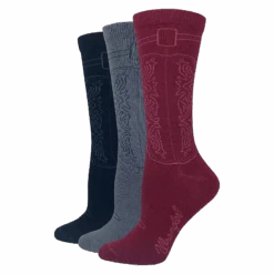 Wrangler® Ladies 3-Pair Black, Grey, & Burgundy Cowgirl Boot Socks 00230-7001-MED
