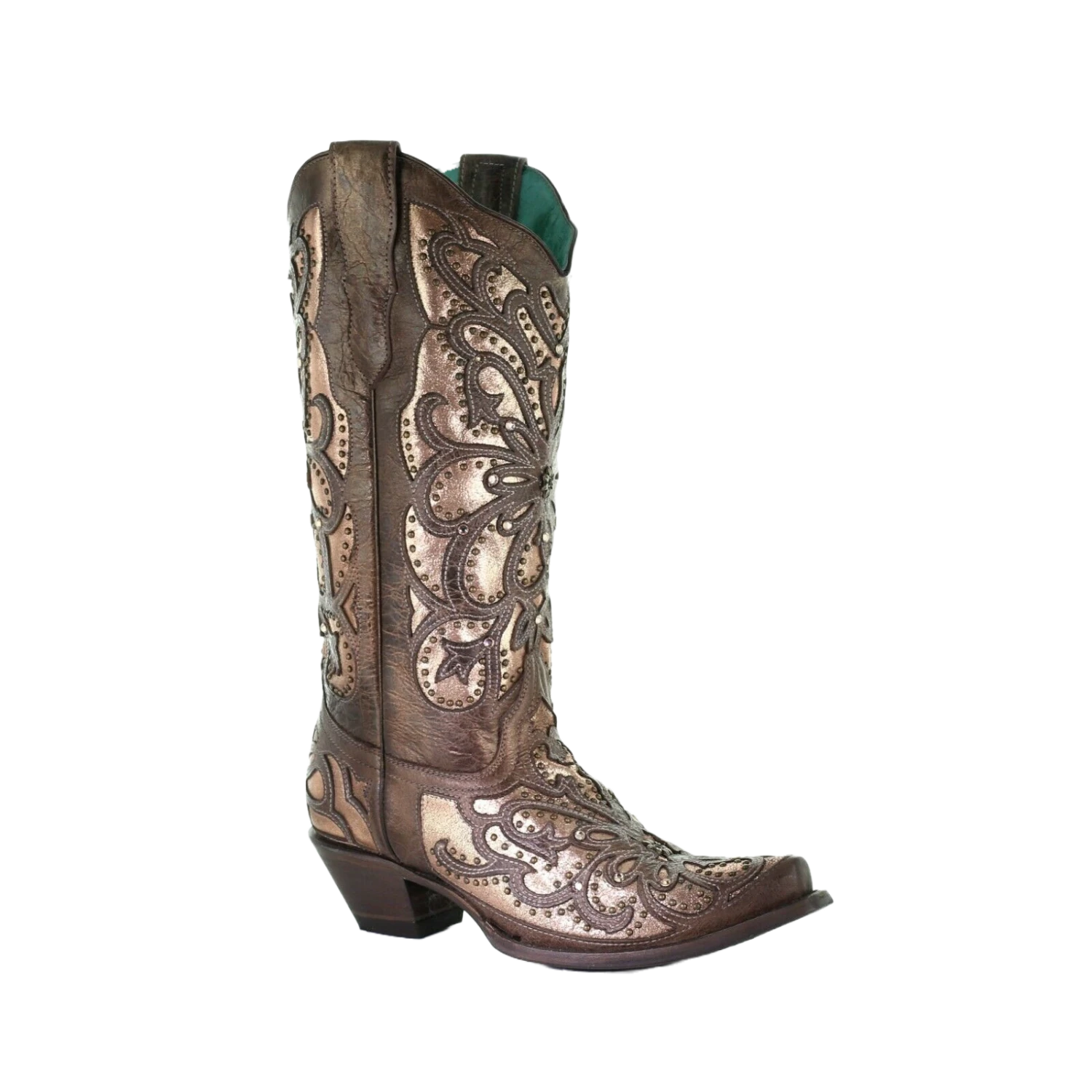 Corral Boots Corral Ladies Brown Metallic Inlay & Embroidery With Crystal & Stud Boots E1594 3 Corral Boots Corral Ladies Brown Metallic Inlay & Embroidery With Crystal & Stud Boots E1594