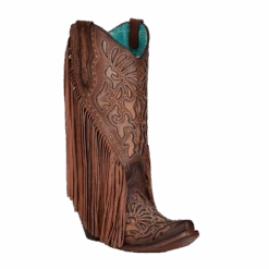 Corral Boots Corral Ladies Studs & Fringed Chocolate Laser & Embroidery Boots C3765